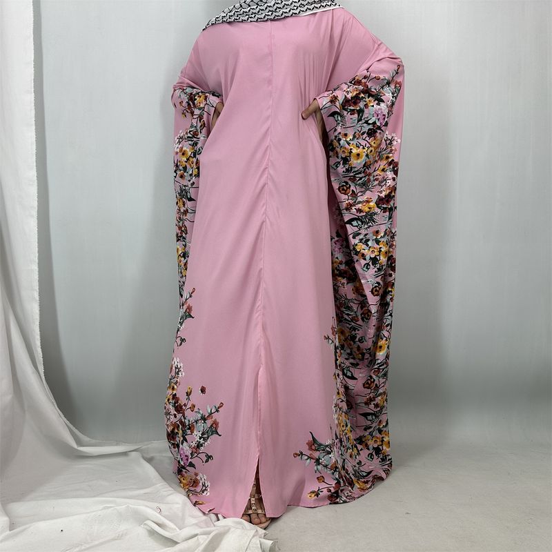 Hot Seller Vleermuismouwen Vlinder Abaya Femme Bloemenprint Kebaya Middenzoom Split Kaftan Jurken Voor Eid Marokkaanse Kaftan Maxi_voghion.com