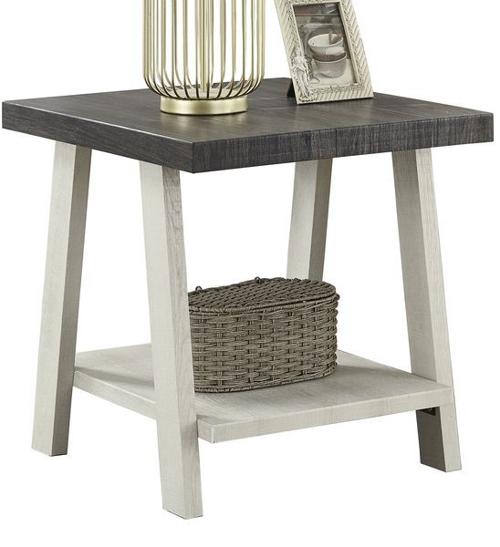 Athens Contemporary Two-Tone Wood Shelf End Table In Weathered Charcoal And Beige_voghion.com