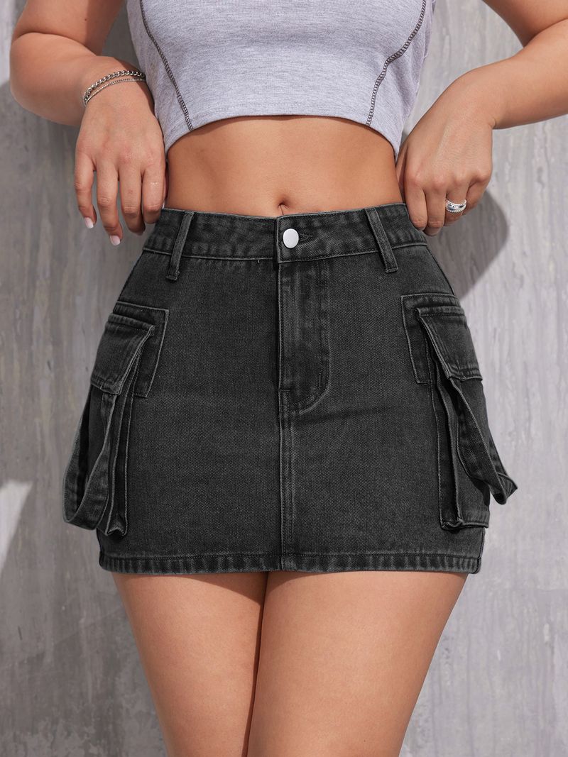 Women's Y2K High Waist Denim Skirt Double Pocket Bodycon Mini Skirt Stretch Denim Short Skirt For Women_voghion.com