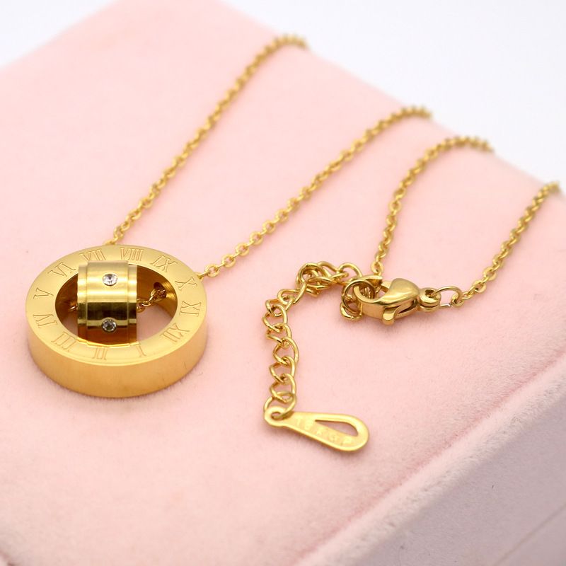 Men And Women's Jewelry Fashion Temperament Roman Numeral Diamond Necklace Couple Plated Double Ring Transfer Bead Necklace_voghion.com