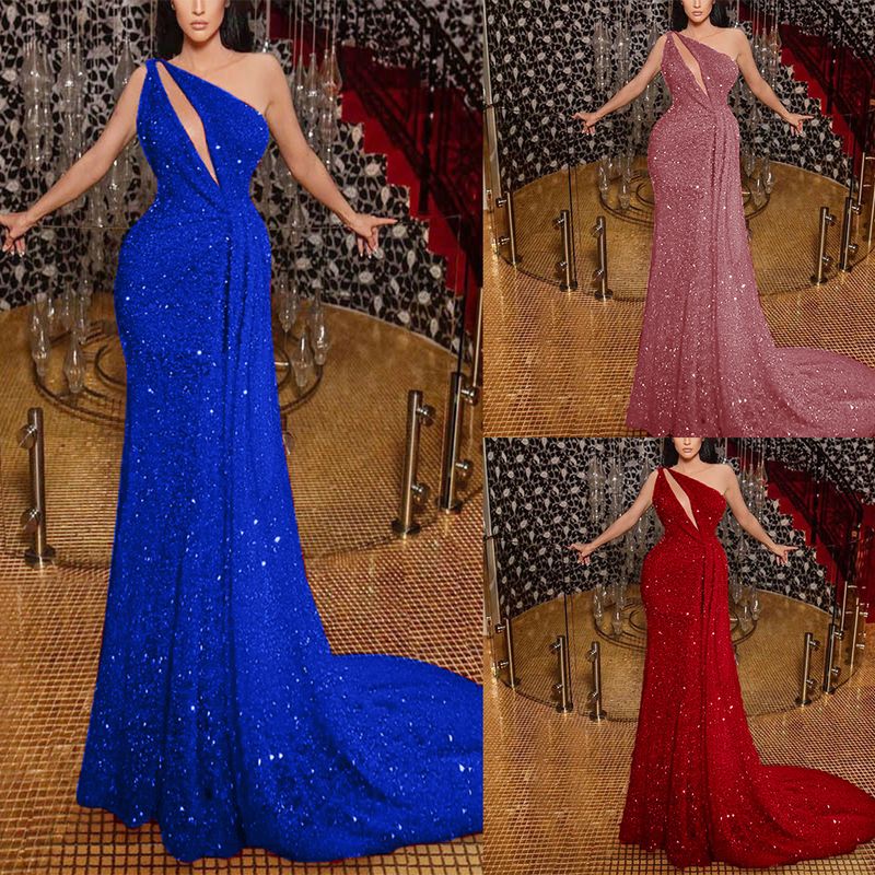 Women's Clothing Sexy High-Slit Bodycon Evening Dress Beaded Sequins – Deep V-Neck, High Waist, Long Formal Gown For Women (S-5XL, Royal Blue/Beige)_voghion.com