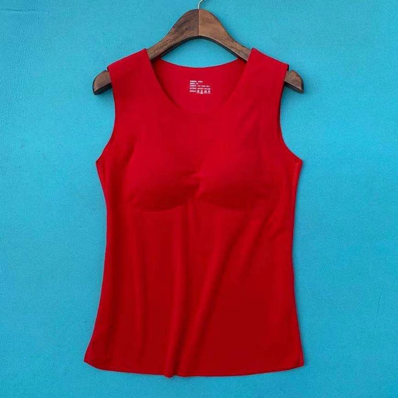 Thermoweste für Damen in großen Größen, fleecegefüttert und mit Brustpolstern verstärkt, nahtloses Winter-Baselayer-Top_voghion.com