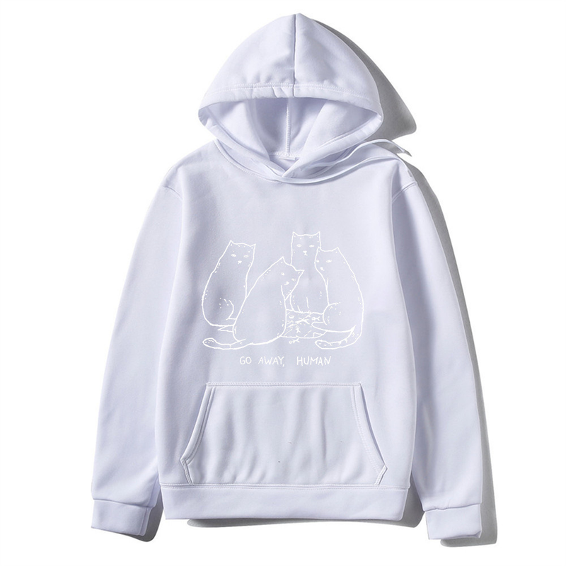 Women's plush sweater plain private cat maid printed kangaroo pocket drawstring printed hoodie_voghion.com