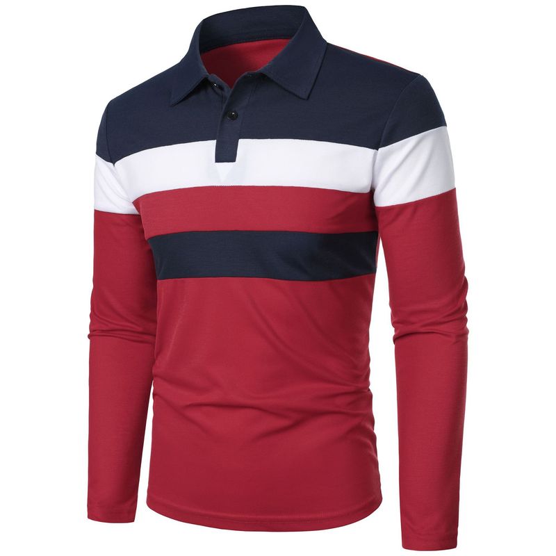 Men's Short-sleeved Chest Three-striped Color Matching Fashion Cross-border Men's Lapel Cross-border Short-sleeved_voghion.com