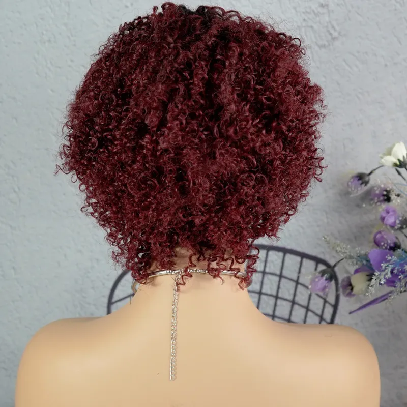Peluca de cabello humano rizado afro corto para mujer, densidad del 180 %, peluca Pixie Curl sin pegamento_voghion.com