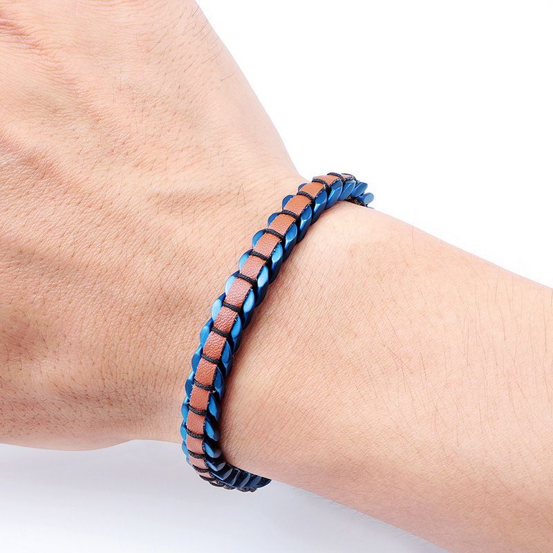 Neues Herrenarmband aus ultrafeinem Faserleder, gewebt aus Edelstahl, modische Persönlichkeit, kubanische Kette_voghion.com