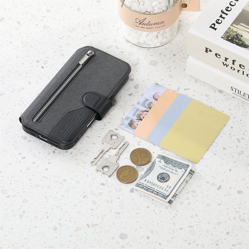 TechGlobe Compatible 17 Magnetic 2-in-1 Structure IPhone 16 Flip Cover Protective Leather With Coin And Card Slot PU Phone_voghion.com