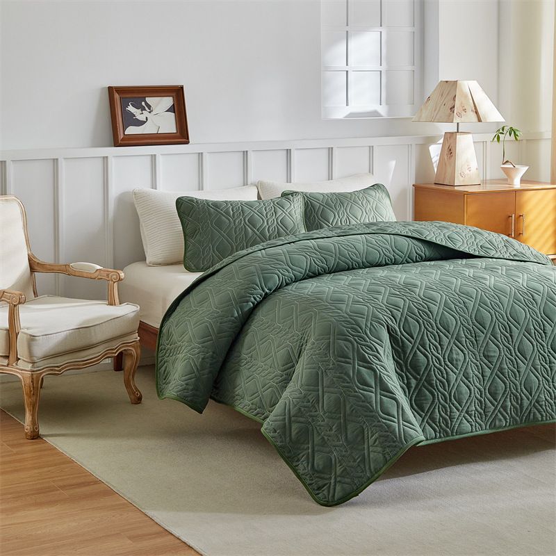 Modern Minimalist Diamond Quilted Bedding Set In Solid Colors - Light Grey, Beige, Green - Sizes 173x229cm To 264x229cm_voghion.com