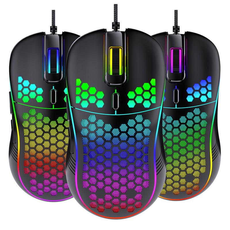 Verdrahtetes Loch ausgehöhlt, leuchtende, leichte Gaming-E-Sport-Maus_voghion.com