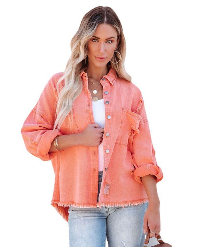 Giacca in denim vintage con frange e effetto consumato, da donna – Cappotto oversize in stile boho cowgirl con dettagli strappati (colori multipli)_voghion.com