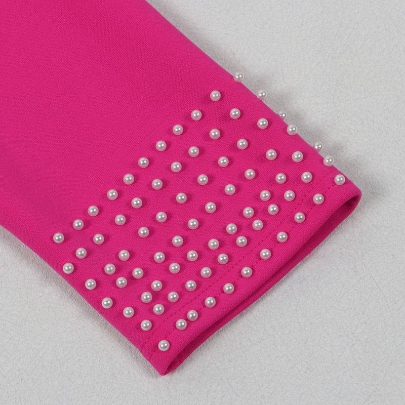 Traje de dos piezas ajustado de manga larga con perlas para mujer_voghion.com
