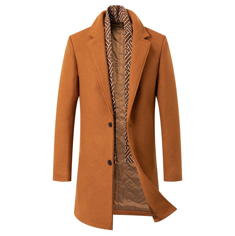 Trench da uomo in misto lana con sciarpa - Elegante soprabito lungo per l'inverno (cammello, nero, grigio) - Vestibilità slim e antipiega_voghion.com