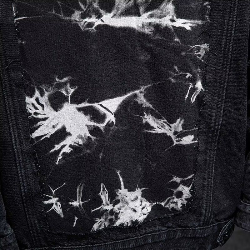 High Street Denim Jacket Häre Kleeder Fréijoer an Hierscht Neie Motorrad Lightning Splicing Jacket Schwaarz Trendy Mark_voghion.com