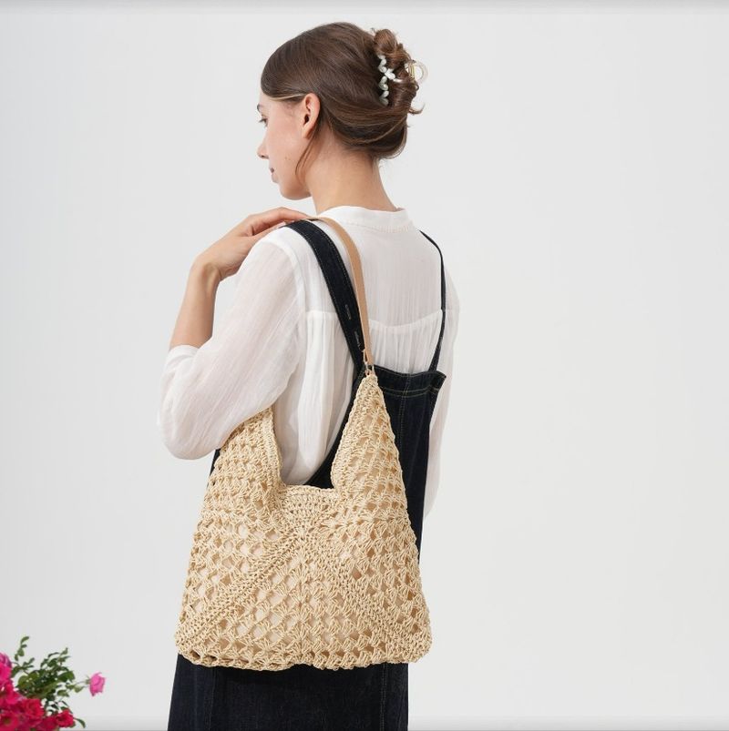 New Color-Block Summer Woven For Women Large Capacity Tote Straw Beach Single Shoulder Underarm Bag_voghion.com