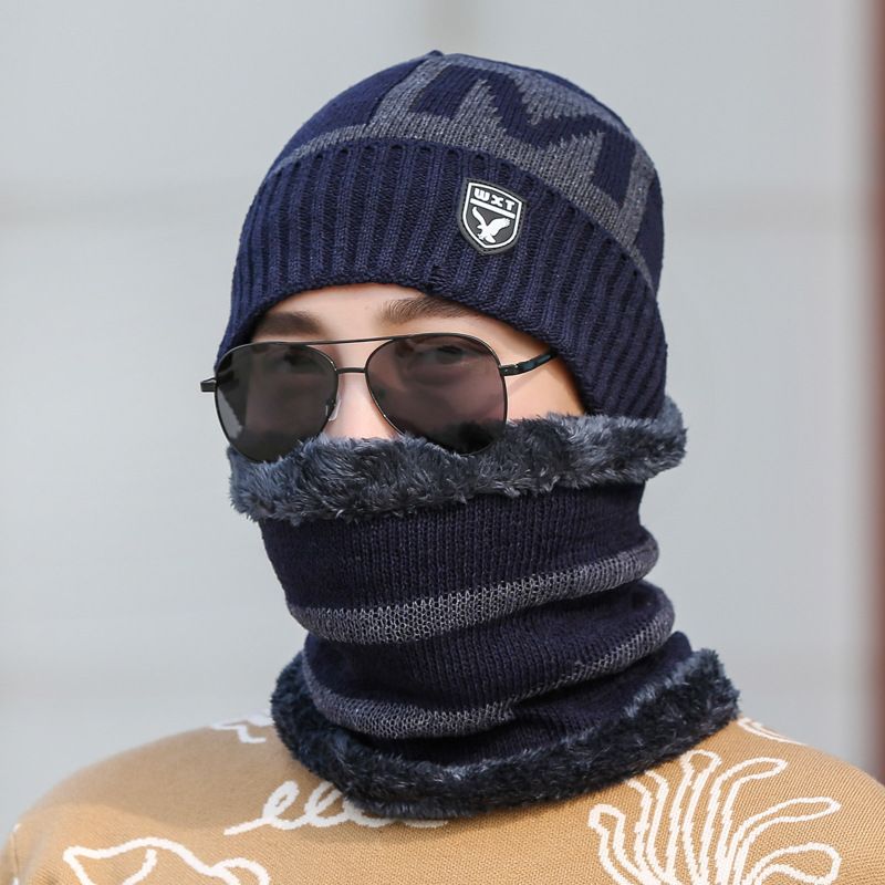 with Fleece Lining, Thickened, Cold-Proof, Warm Knitted For Men, Autumn And Winter Eagle 2-Piece Set, Yarn Hat,_voghion.com