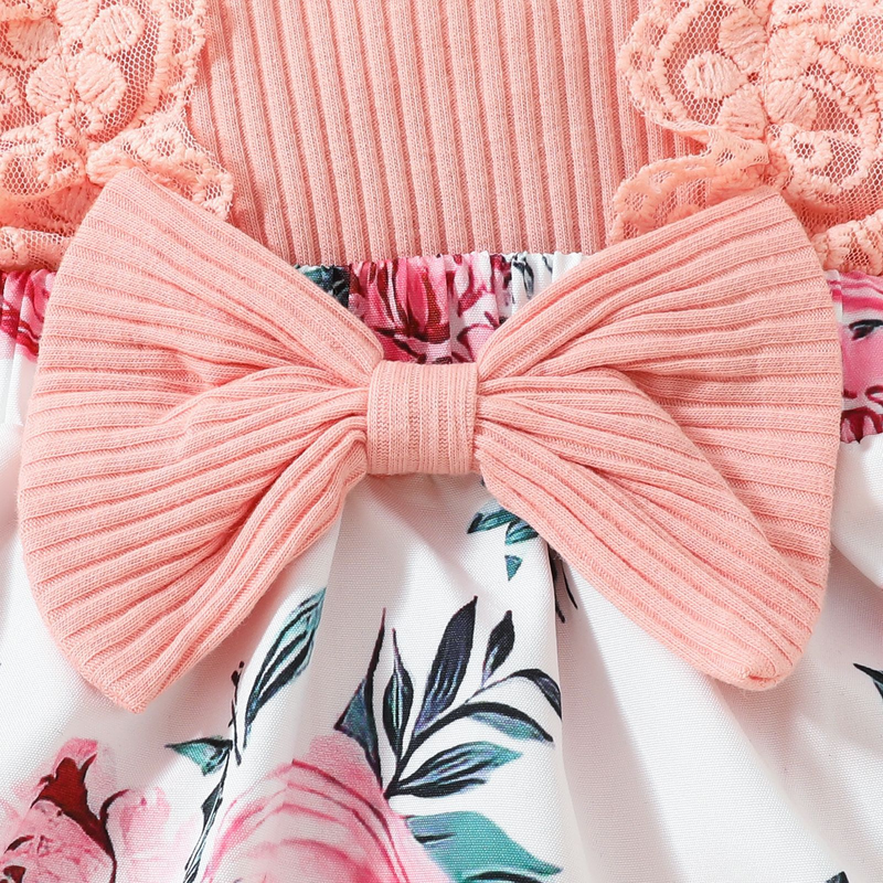 Tutina a triangolo in pizzo senza maniche per neonata da 0 a 1 anno, con fiocco, vestito e fascia per capelli_voghion.com