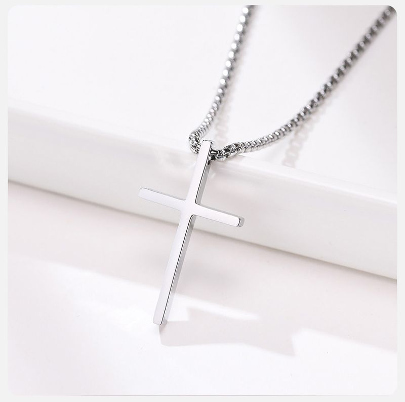 Collane da uomo Vnox, ciondolo a croce semplice a strati in acciaio inossidabile, collana con catena a scatola di corda, semplice collare con preghiera di Gesù_voghion.com
