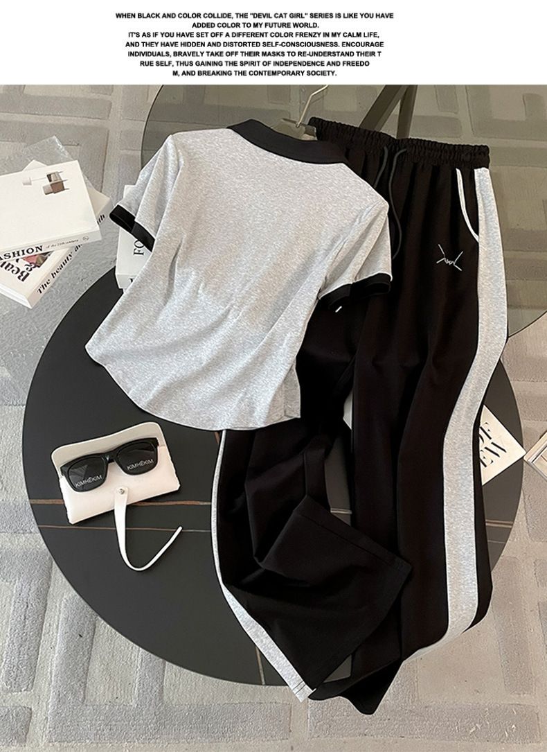 High-End-Schlankheits- und modische Freizeitsportbekleidung für Damen, Laufanzug mit kurzen Ärmeln und gerader Hose für Damen_voghion.com