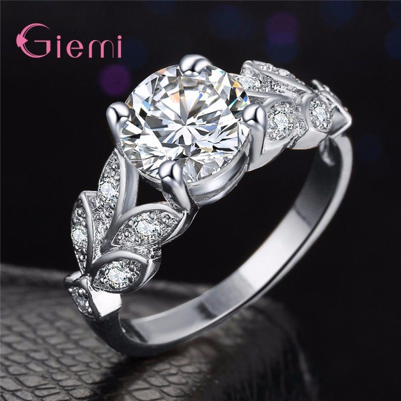 Sterling Sier Anelli Vine Leaf Design Anello di fidanzamento con zircone cubico Moda per donne Signore Gioielli da sposa Regali_voghion.com