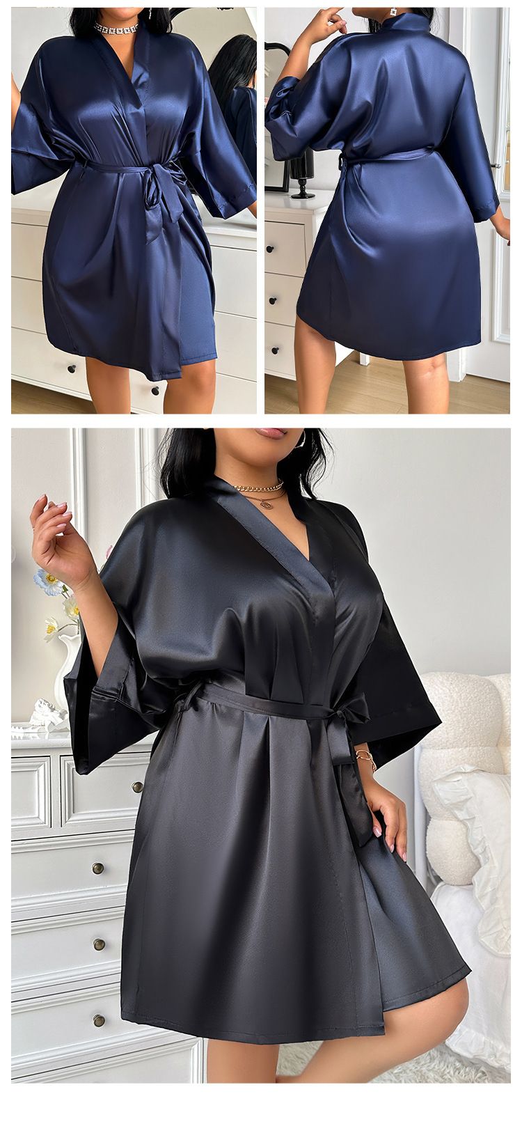 Daenerys Bademantel in Übergröße mit Gürtel, mittellanger, lässiger Pyjama aus Eisseide für Damen, Homewear_voghion.com