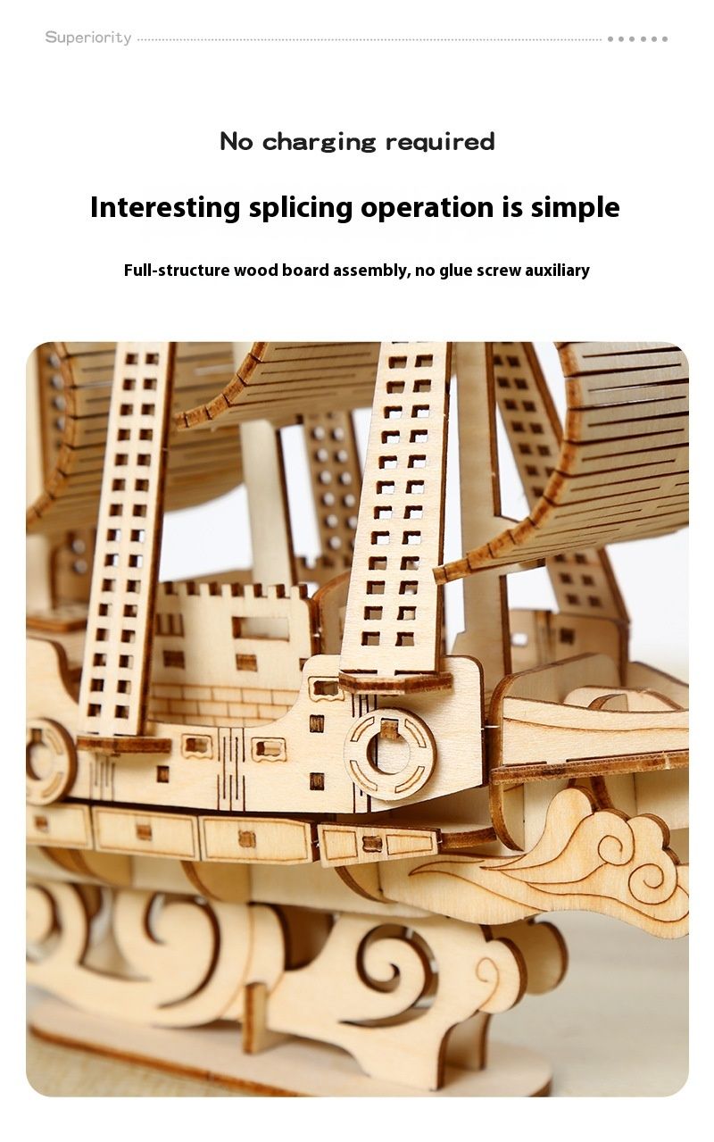 DIY handgefertigte hölzerne Ozean Segelboot Modell 3D Puzzle Geschenk für Kinder Spielzeug Desktop-Dekoration_voghion.com
