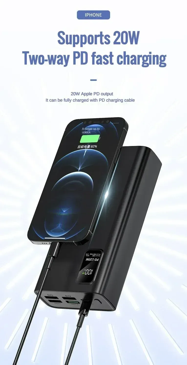 120W super rychlé nabíjení 30000 MAh baterie se 100% dostatečnou kapacitou pro napájení různých mobilních telefonů_voghion.com