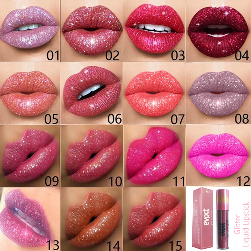 Glitter Diamond 1PC lápiz labial líquido impermeable de larga duración taza antiadherente perla brillante mate brillo de labios Wome_voghion.com