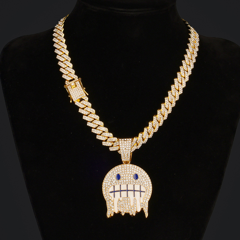 New Product Smiley Full Dia Pendant Creative Trendsetter Ice Face Alloy Hip-Hop Halskette_voghion.com