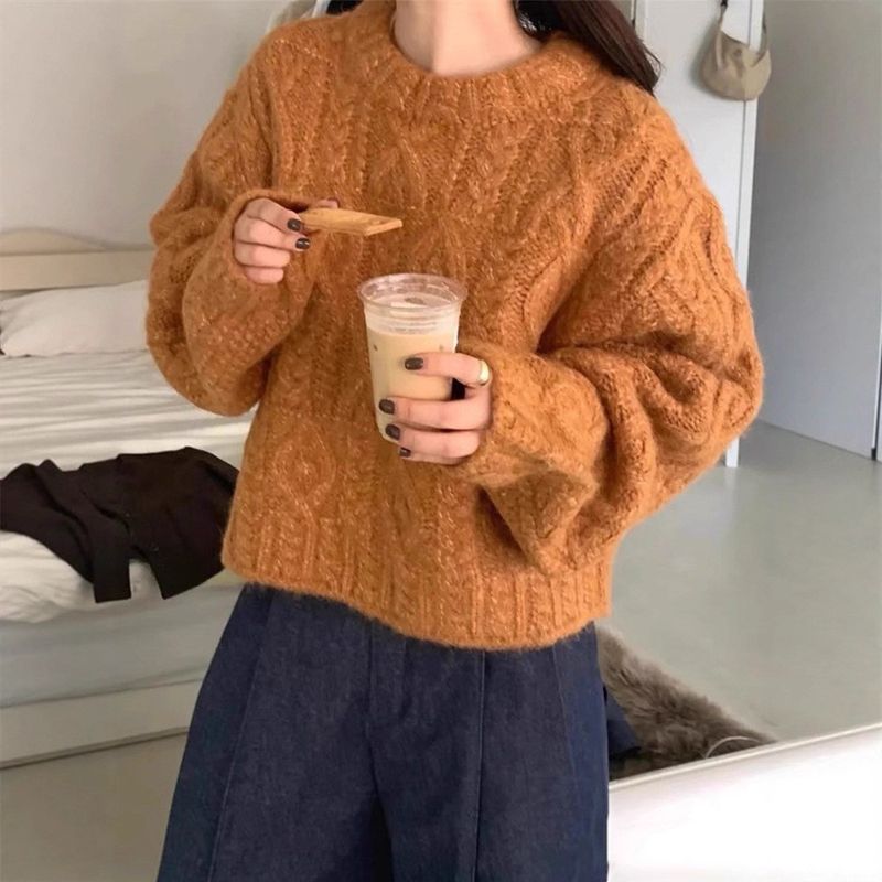 Maglione lavorato a maglia grosso da donna, pullover oversize all'uncinetto con trecce, top invernale e autunnale boho_voghion.com