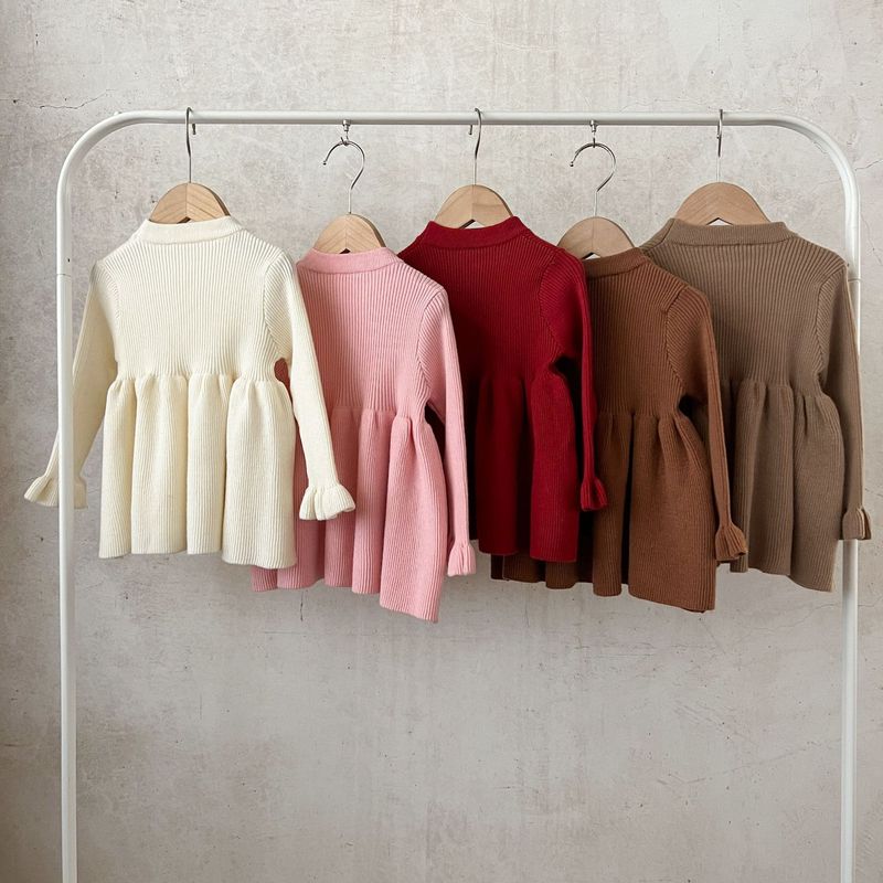 Kleinkind Mädchen Kleidung Baby Baumwolle Trompete Manschetten Wollkleid Säugling Frühling und Herbst Pullover Kleid_voghion.com