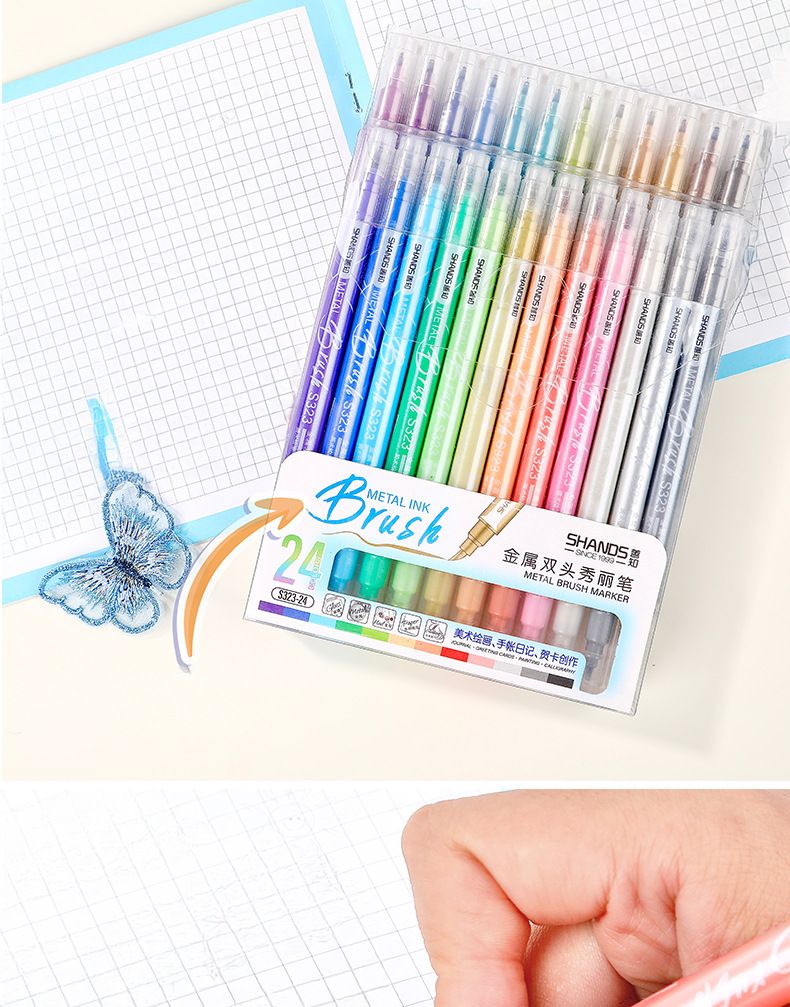Dual Tip Calligraphy Brush Pens For Hand Lettering, Journaling & Art - Metallic Colors (6-Pack) - Soft Flexible Nib For Smooth Writing & Drawing_voghion.com