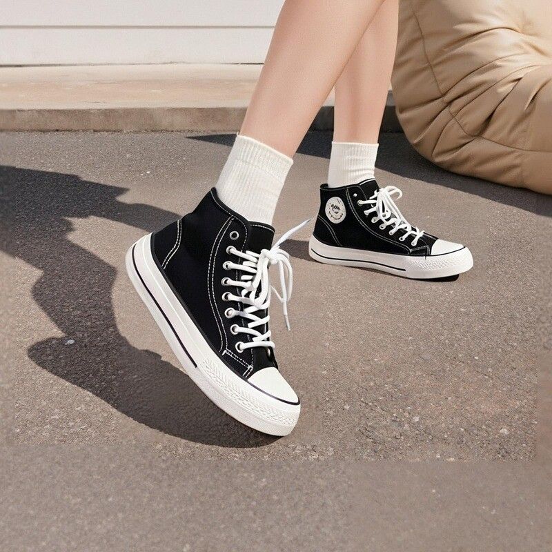 High Top Wide Toe Süße Hässliche Dicke Canvas Damenschuhe_voghion.com