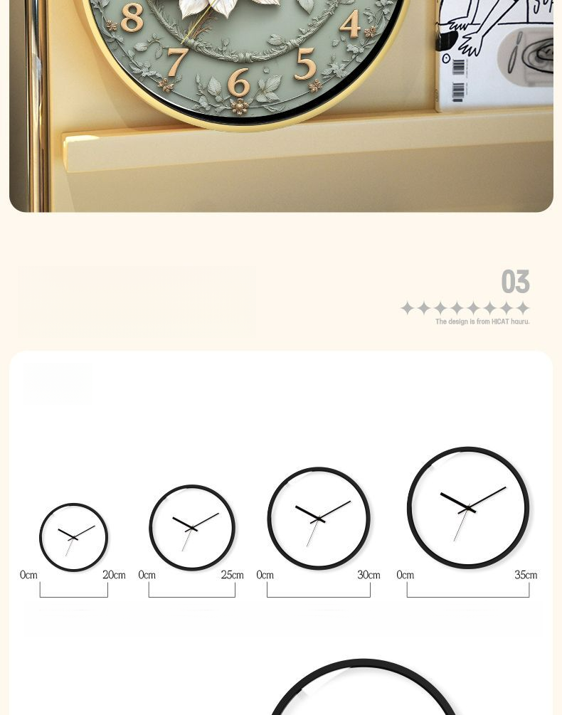 Rococo Wall Decorative Light Luxury Flower Three-Dimensional Home Creative Living Room Quartz Bedroom Silent Table Clock_voghion.com