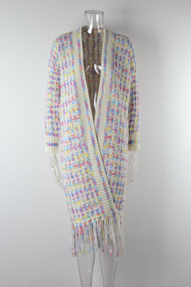 K New Plus Size Long Cardigan With Tassels; Women's Hot Style._voghion.com