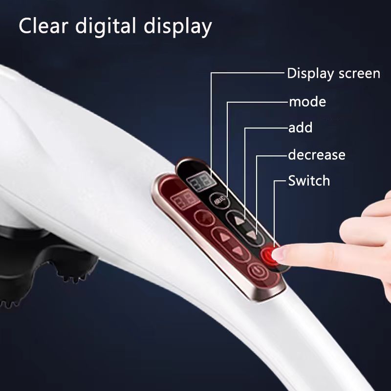 Pistola de fascia eléctrica portátil de alta potencia, utilizada para masaje vibratorio profesional tipo delfín en cuello, cintura y hombros._voghion.com