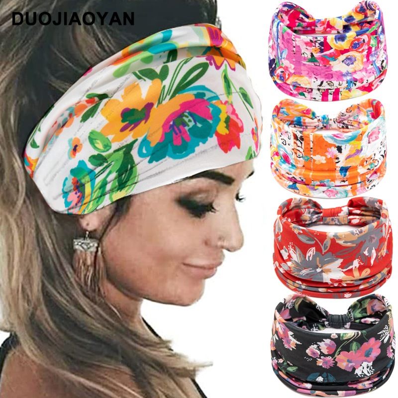 Hot Selling Sports Headband with Printed Wide Edge Headband in Europe and America Sweat Absorbing and Knotting Women's Elastic Headband_voghion.com