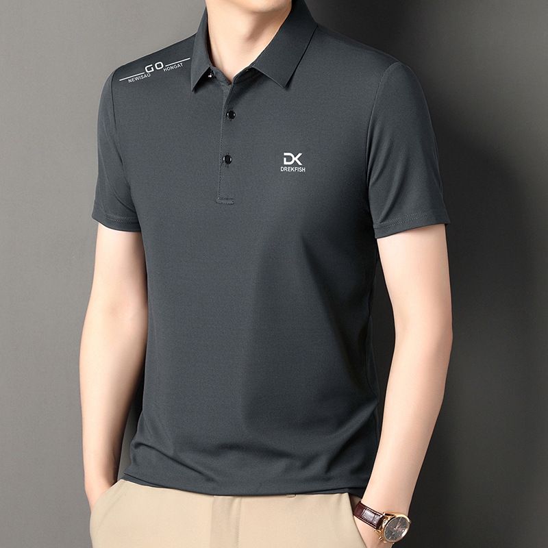 Kurzarm-Poloshirt für Herren mittleren Alters, Sommer-T-Shirt, Flip-Kragen aus Eisseide, atmungsaktiv, einfarbig, locker lässig_voghion.com