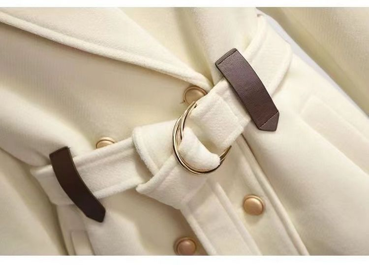 2023 Ny höst- och vinterjacka i ull damkläder yllerockar smalt bälte Elegant lång kappa kvinnlig Beige svart_voghion.com