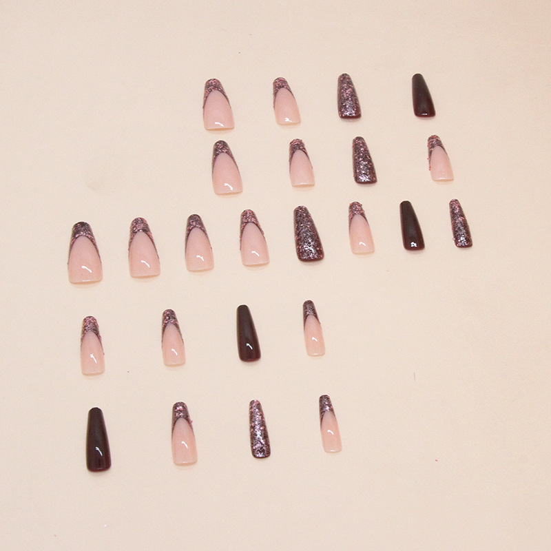 Nagelballett-Kunstnägel, lange T-Flicken, französische Glitzer-Nagelflicken_voghion.com