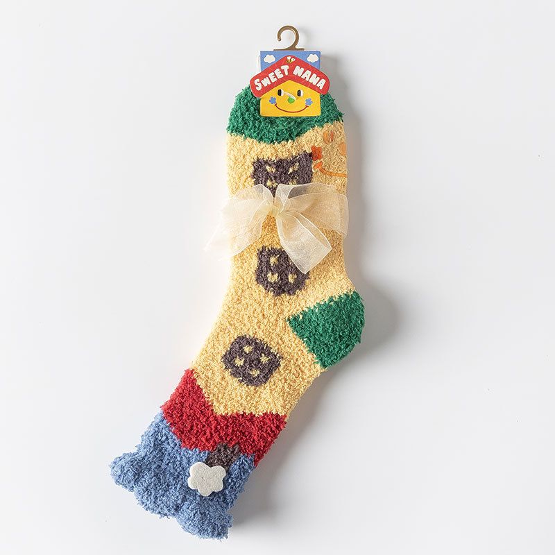 Koralle für Kinder, Herbst Winter mit zusätzlichen Fleece dicke Handtücher, Mittelboden Socken, lange Röhre schlafen und warm_voghion.com