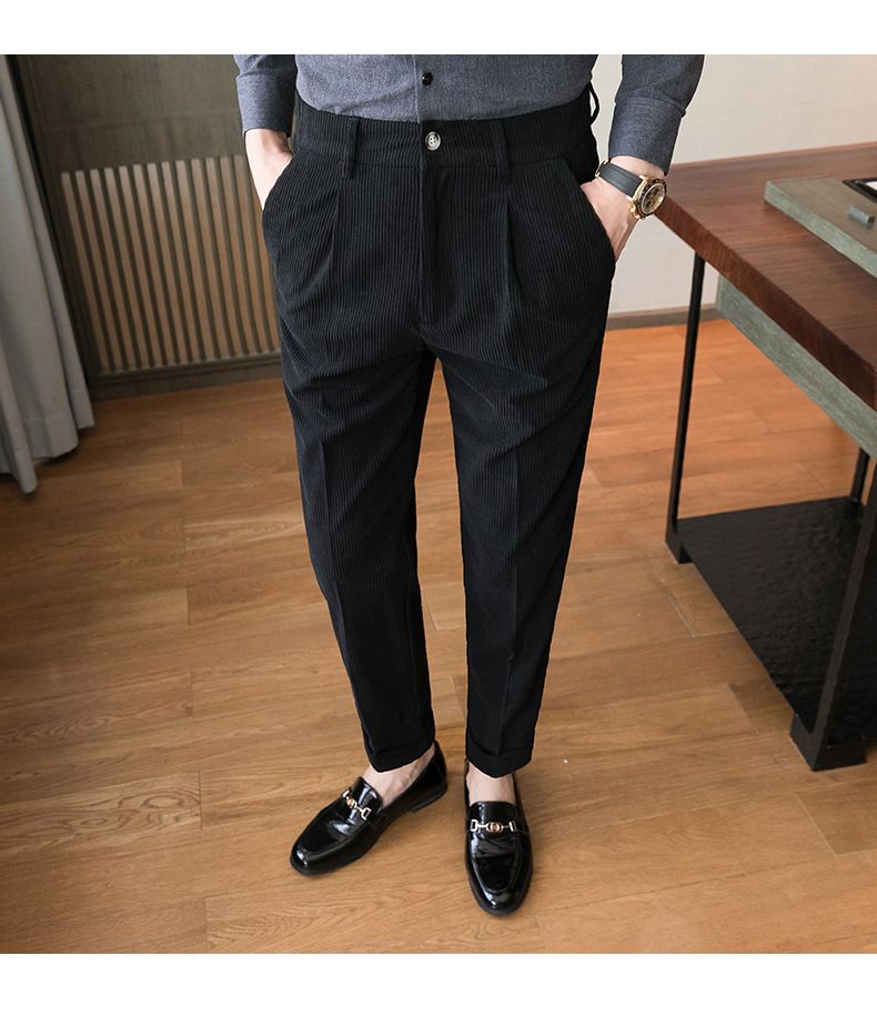 Herren Freizeithose Herbst und Winter Neue Cordhose Schlanke trendige Anzughose_voghion.com