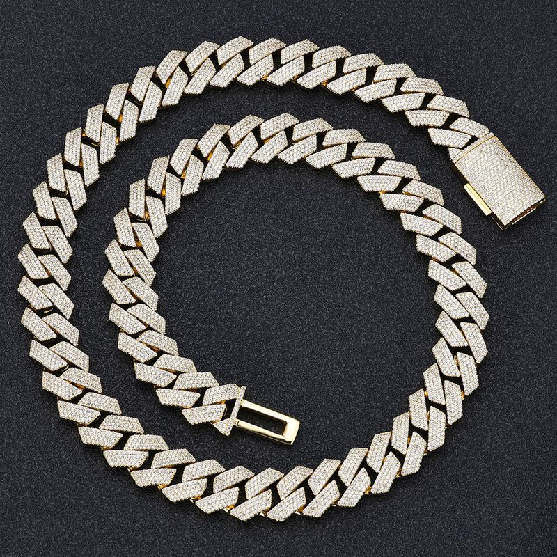 Catena a maglie cubane Hip Hop per uomo e donna con zirconi, design a 4 file con taglio a diamante, larghezza 15 mm, lunghezza regolabile per collana e bracciale_voghion.com