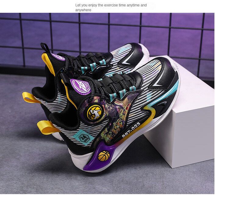 JUSTSL Dicke Sohle Rutschfeste Kinder Jungen Sport Turnschuhe 2023 Frühling High-Top Basketball Schuhe Größe 26-37_voghion.com