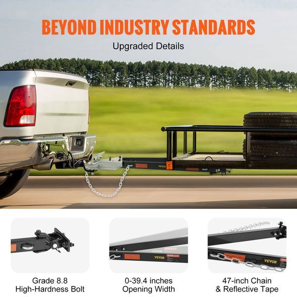 Tow Bar, 5500 Lbs Towing Capacity With Chains, Powder-Coating Alloy Steel Bumper-Mounted Universal Towing Bar, Coupler Fits 2-Inch Ball Hitch, 39.4_voghion.com