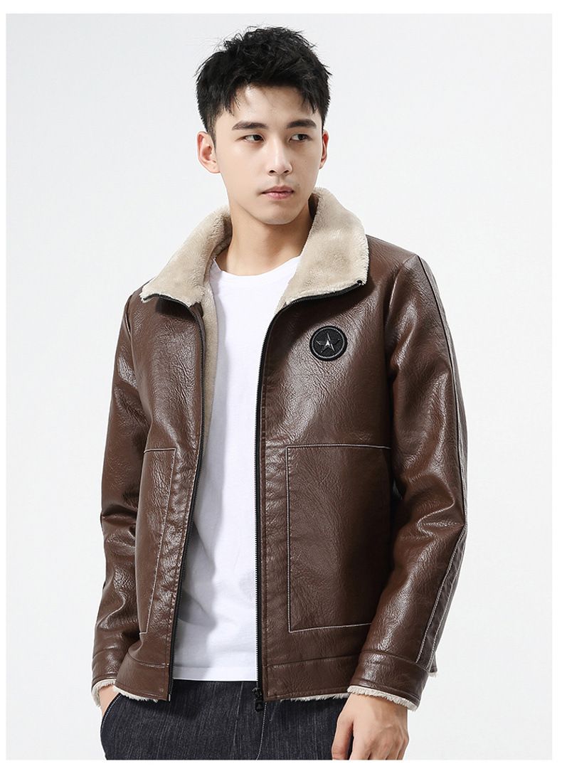 Winter Hübsche Große Gänseleder Casual PU Leder Herren Plus Samt Dicker Warmer Mantel Winddichte Motorrad Große Lederjacke_voghion.com