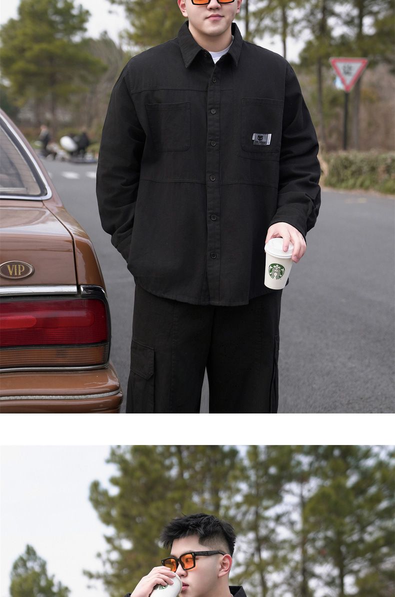 Men's Clothing Plus Size Fashion Loose Casual Long Sleeved Shirt Lapel Shirt Jacket_voghion.com