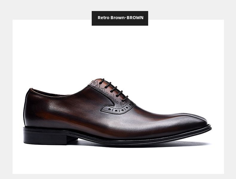 Skórzane buty męskie pierwsza warstwa skóry bydlęcej biznesowe formalne skórzane Brock rzeźbione brytyjskie zabytkowe buty ślubne garniturowe_voghion.com