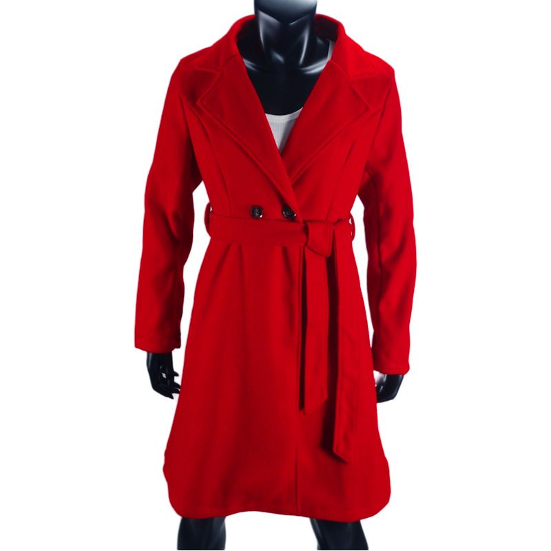 Eleganter langer Wollmantel für Damen – Zweireihiger Trenchcoat mit Gürtel und schmaler Passform, perfekt für Herbst und Winter_voghion.com