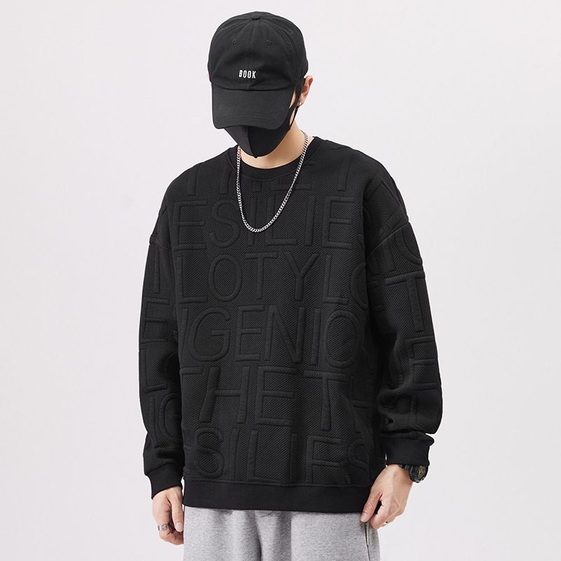 3D Jacquard Crew Neck Sweatshirt Autumn Men's Loose Fashion Versatile Long Sleeve Pullover Trendy Brand Clothing_voghion.com