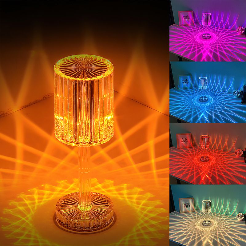 Lampada da scrivania con proiezione di cristallo a LED, decorazione da comodino per bar e ristoranti, luce da tavolo USB, telecomando RGB, luci notturne romantiche_voghion.com